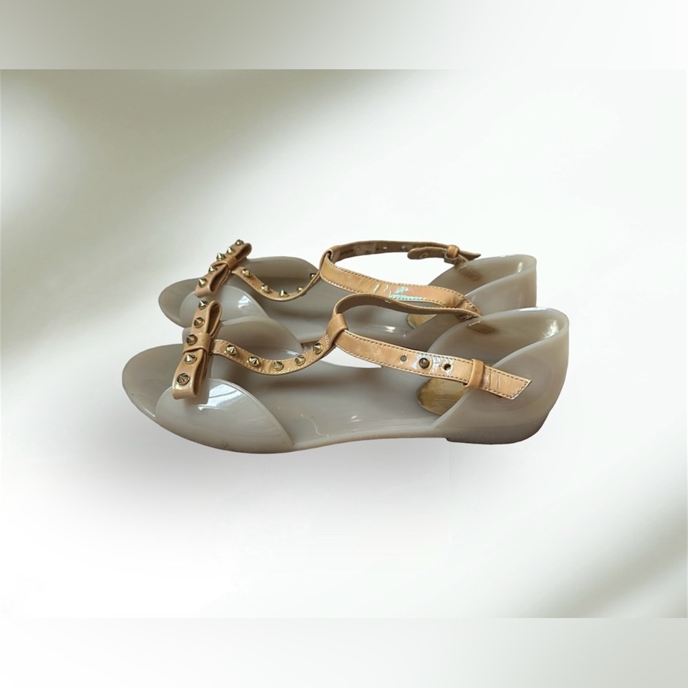 Stuart Weitzman Rubber Bow Accents T-strap Sandals